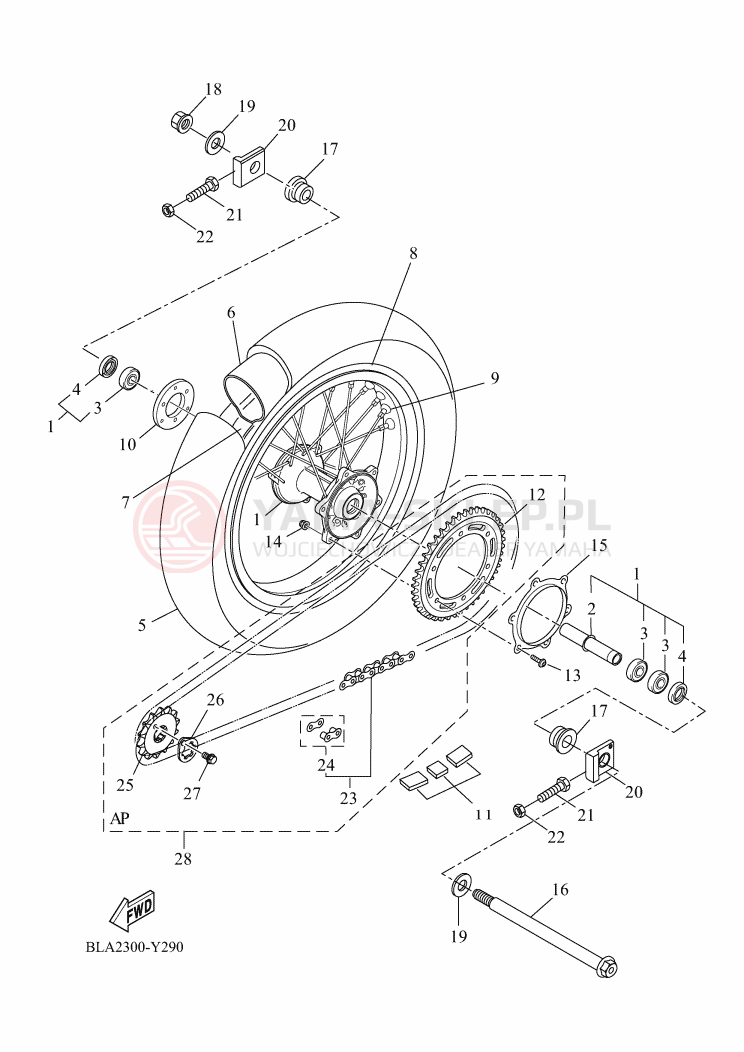 Schemat "Koło tył" do Yamaha XSR125 LEGACY