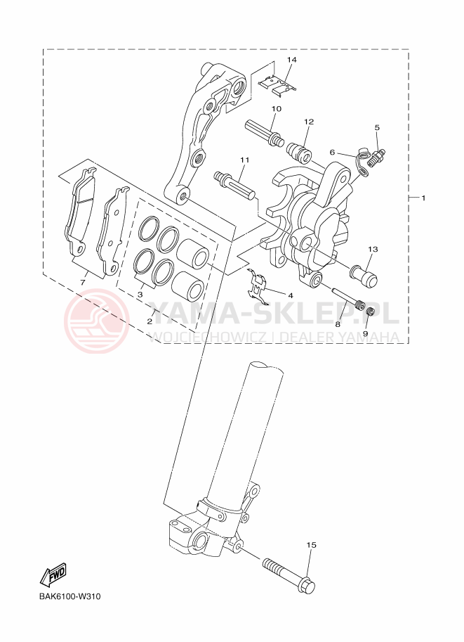 Schemat "Zacisk hamulcowy + tarcza przód" do Yamaha WR250F