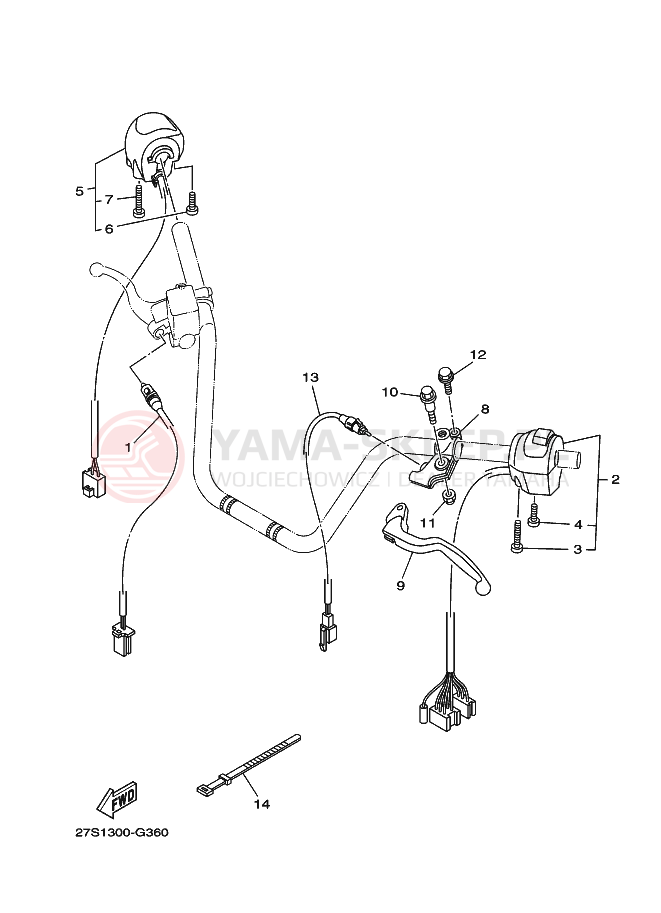 Schemat "Kierownica i osprzęt" do Yamaha YBR125
