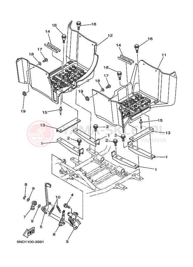 Schemat "Stopka postojowa i podnóżki" do Yamaha KODIAK 4WD