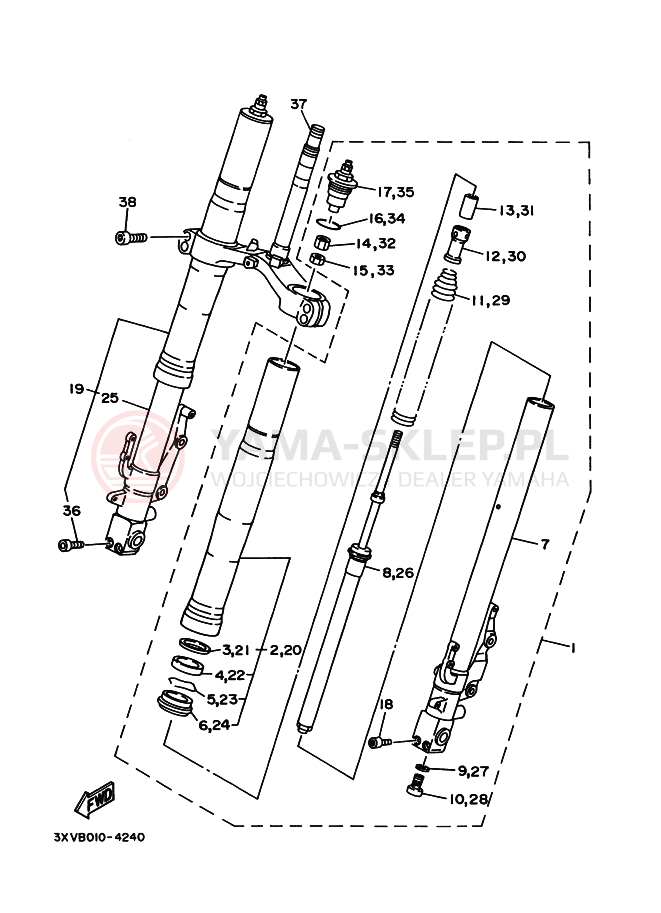 Schemat "Amortyzatory przód" do Yamaha TZR250RSP