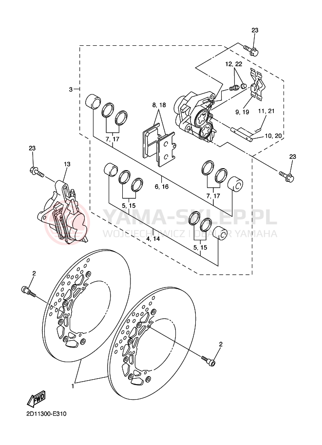 Schemat "Zacisk hamulcowy + tarcza przód" do Yamaha FAZER