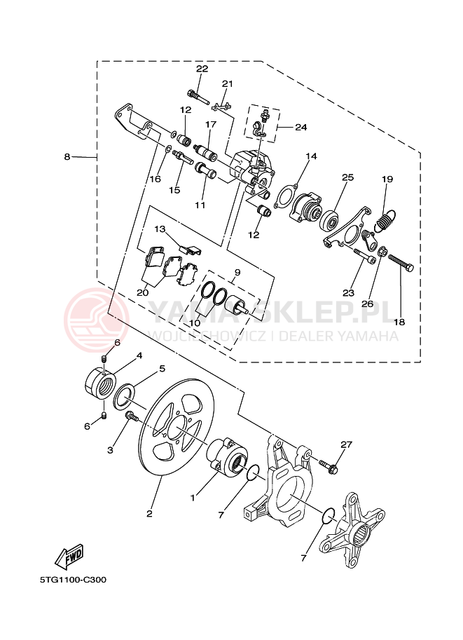 Schemat "Zacisk hamulcowy tylny" do Yamaha YFZ450T