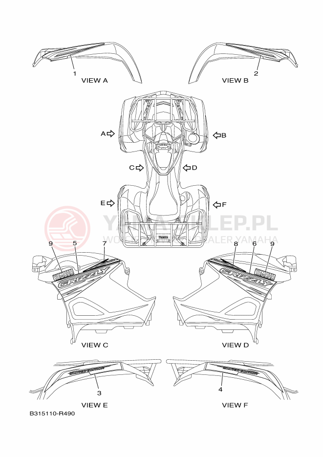 Schemat "naklejki" do Yamaha GRIZZLY 700 EPS