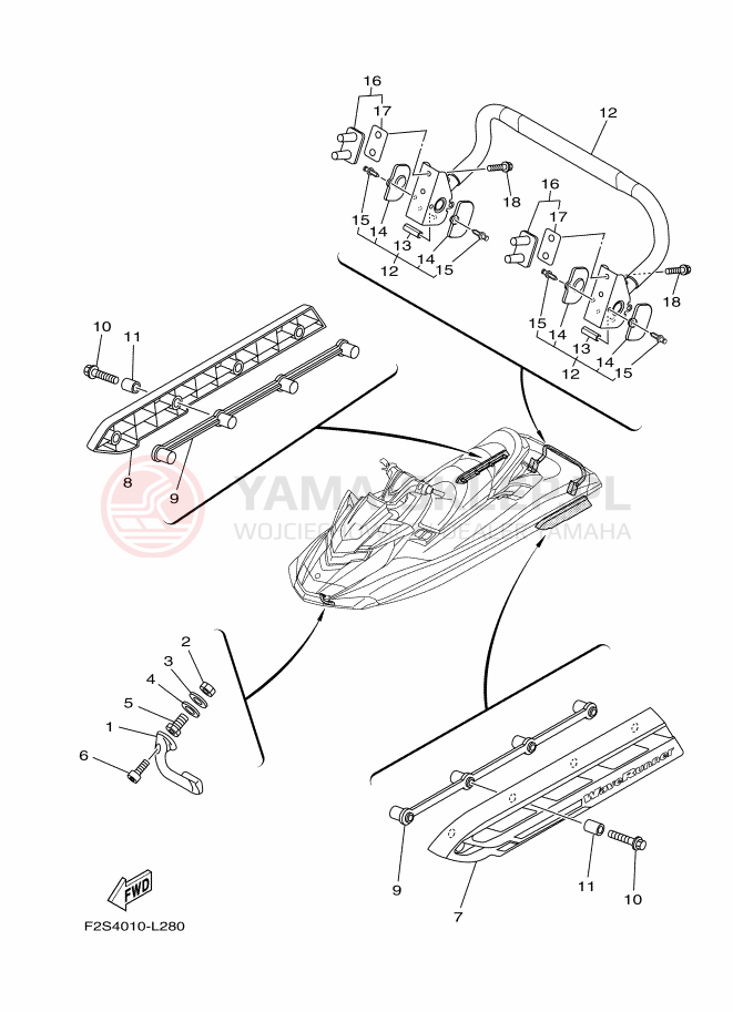 Schemat "HULL & DECK" do Yamaha FX HO