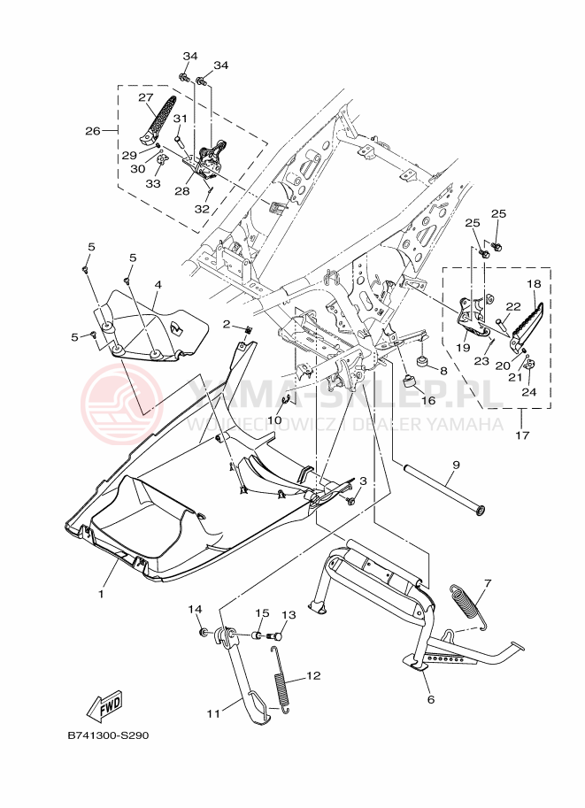 Schemat "Stopka postojowa i podnóżki" do Yamaha X-MAX 300
