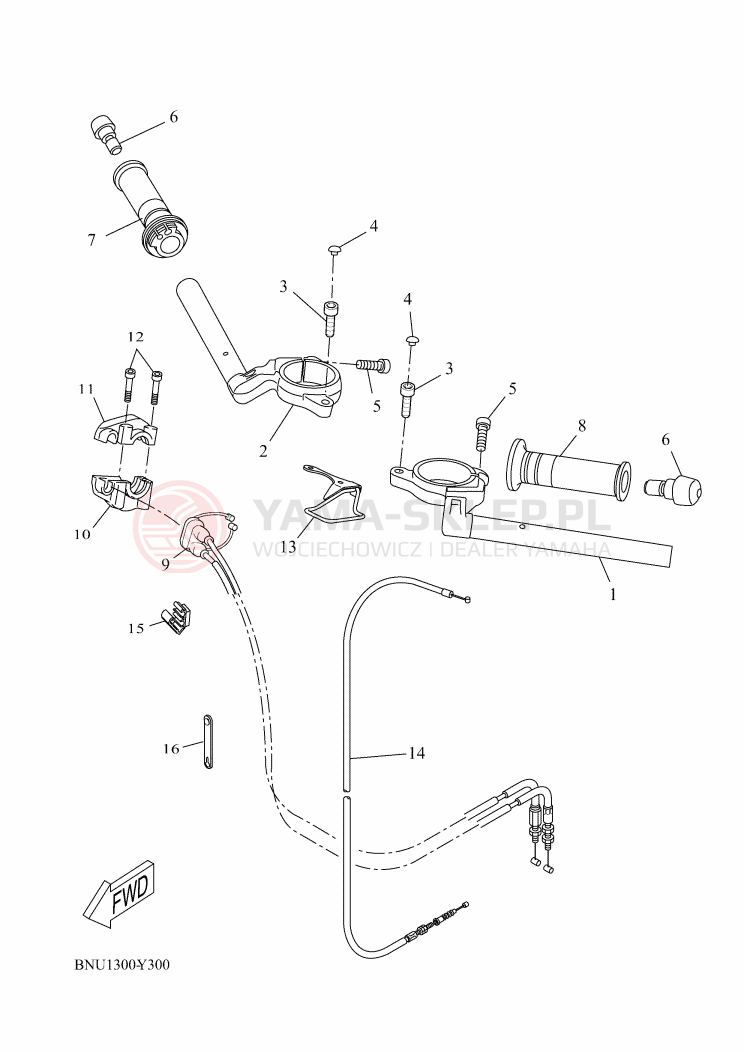 Schemat "Kierownica i osprzęt" do Yamaha YZF-R125
