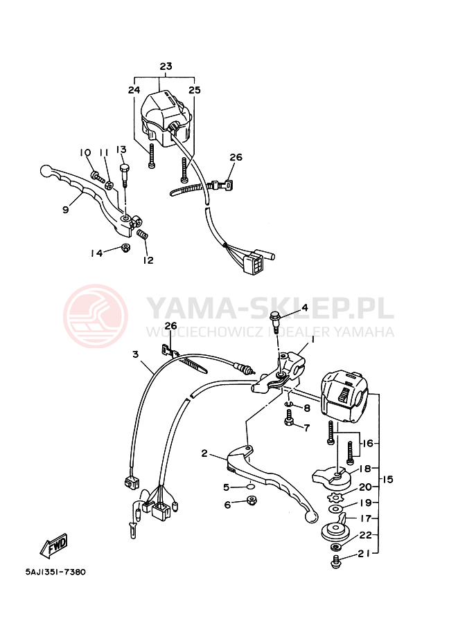 Schemat "Kierownica i osprzęt" do Yamaha XV125 VIRAGO