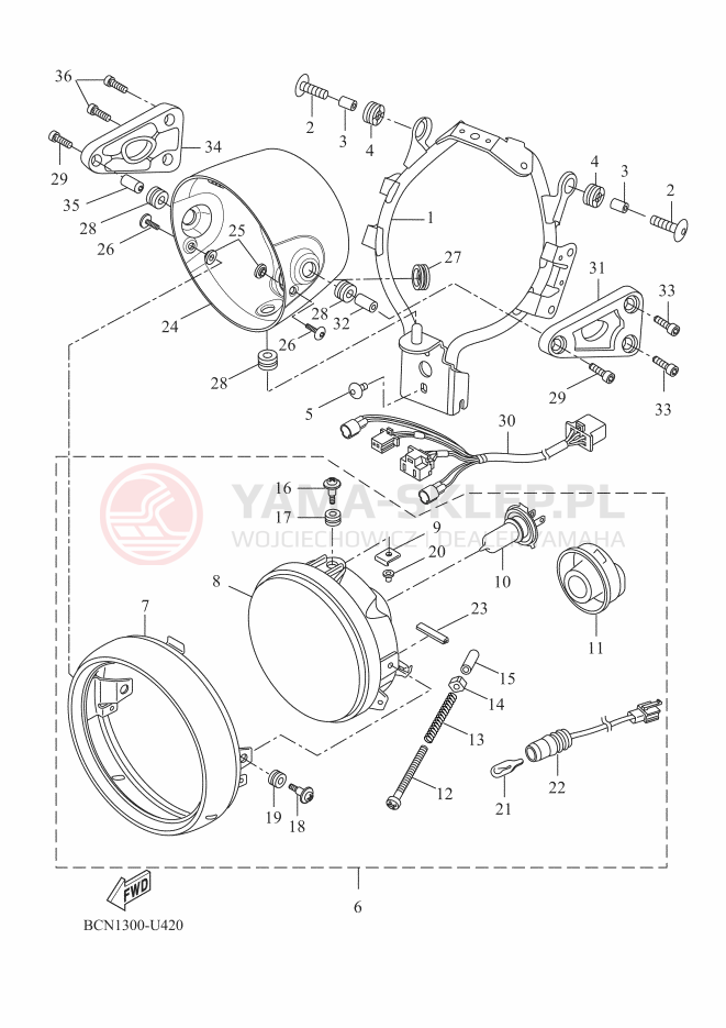 Schemat "Lampa przód" do Yamaha XSR700