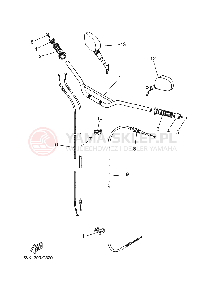 Schemat "Kierownica i osprzęt" do Yamaha XT660R