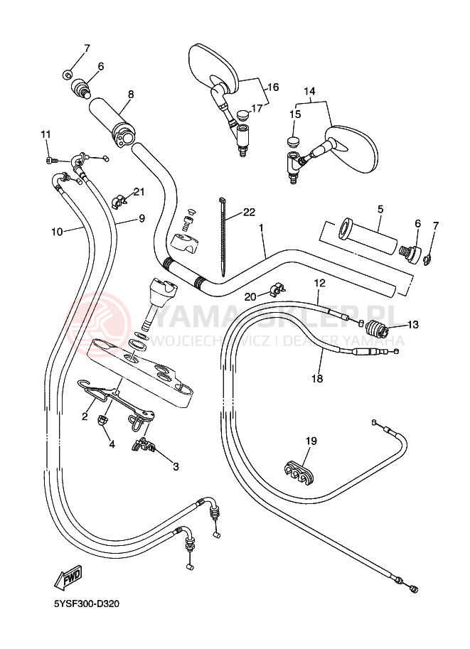 Schemat "Kierownica i osprzęt" do Yamaha XVS1100A DRAGSTAR 1100 CLASSIC