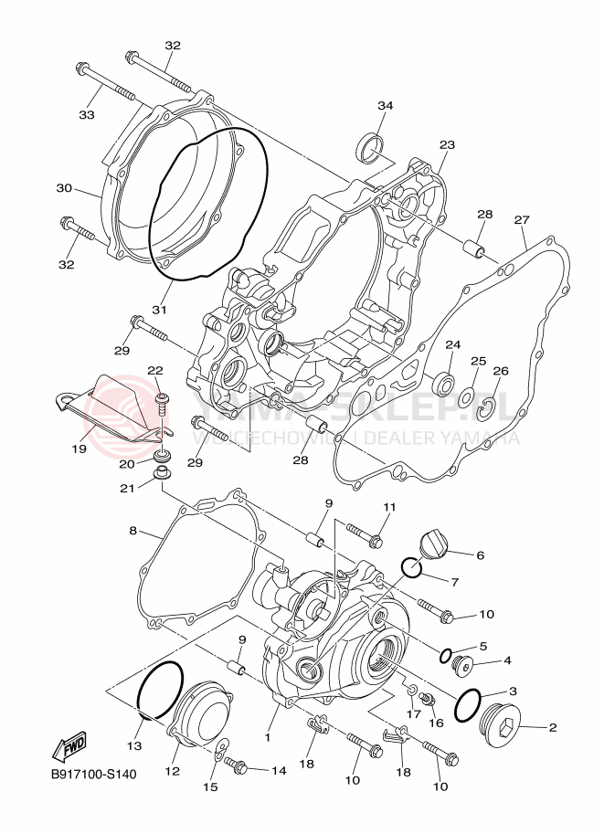 Schemat "Pokrywa silnika" do Yamaha WR450F