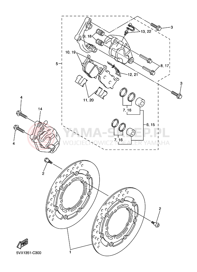 Schemat "Zacisk hamulcowy + tarcza przód" do Yamaha FZ6-N FZ6