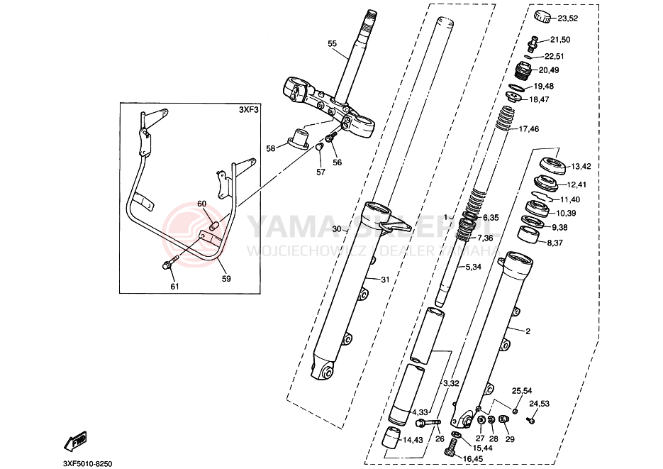 Schemat "Amortyzatory przód" do Yamaha FZX750