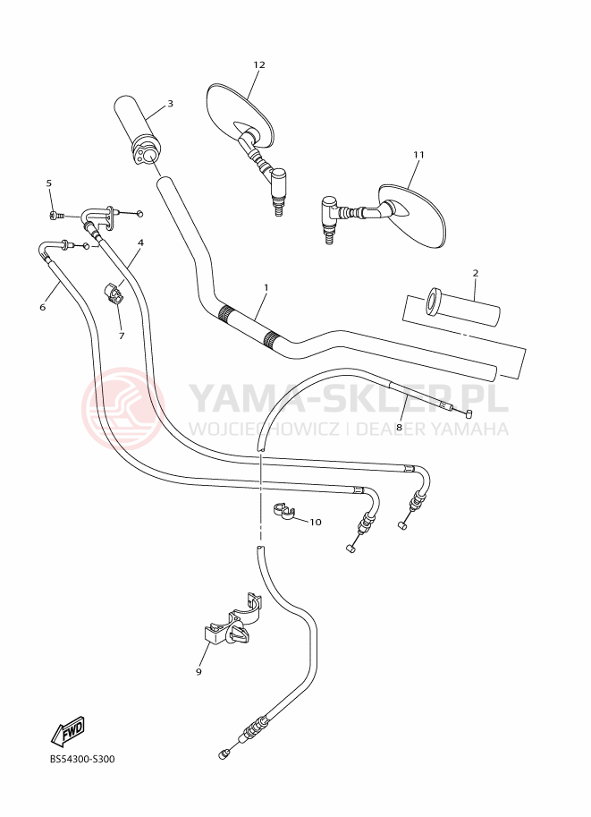 Schemat "Kierownica i osprzęt" do Yamaha XV950 ABS