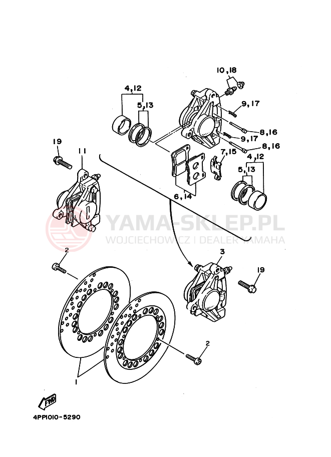 Schemat "Zacisk hamulcowy + tarcza przód" do Yamaha VIRAGO