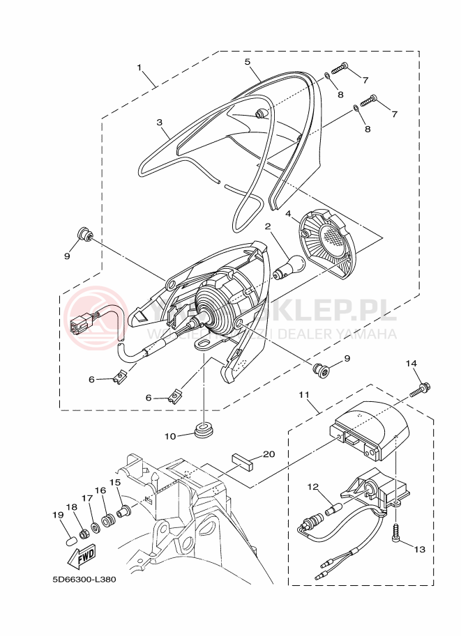 Schemat "Oświetlenie tył" do Yamaha T135FI