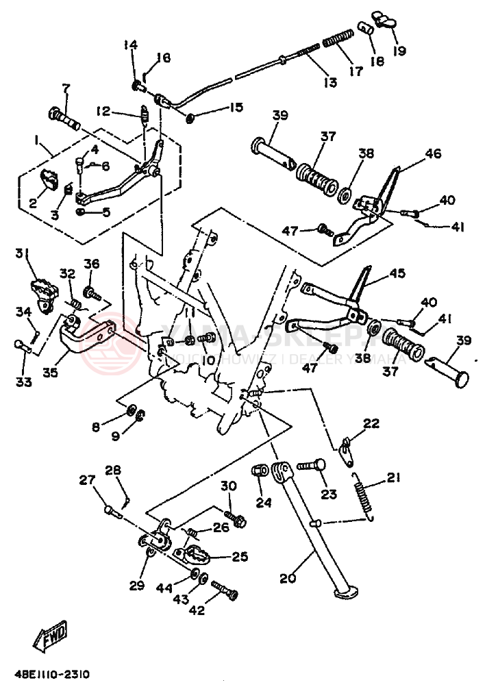 Schemat "Stopka postojowa i podnóżki" do Yamaha XT225 XT225E