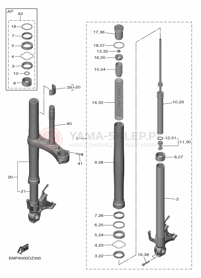 Schemat "Amortyzatory przód" do Yamaha R1