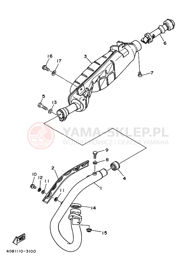 Schemat "Wydech końcowy" do Yamaha YFM400FW