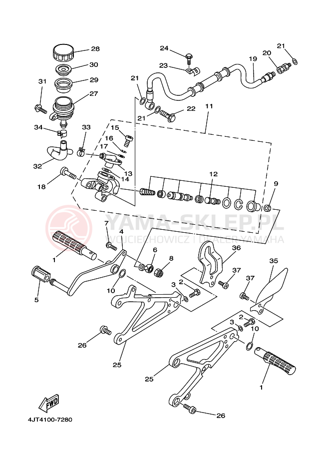 Schemat "Stopka postojowa i podnóżki" do Yamaha TZ125