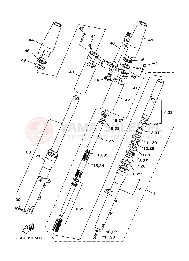 Schemat "Amortyzatory przód" do Yamaha XVS1100A DRAGSTAR 1100 CLASSIC