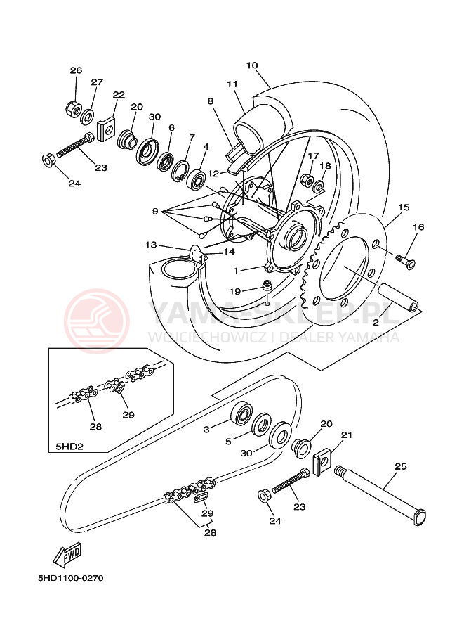 Schemat "Koło tył" do Yamaha YZ125