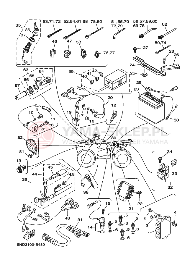 Schemat "układ elektryczny" do Yamaha KODIAK 4WD