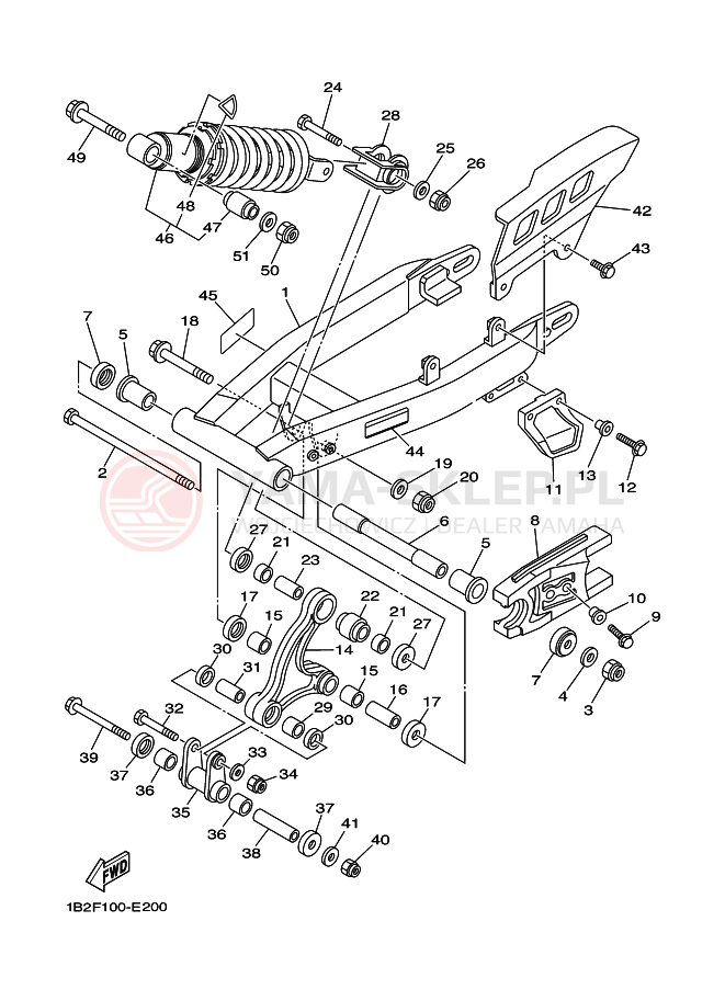 Schemat "wahacz, zawieszenie tył" do Yamaha TT-R125