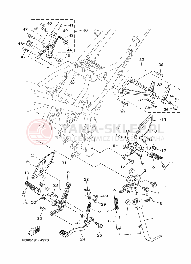 Schemat "Stopka postojowa i podnóżki" do Yamaha MT-03