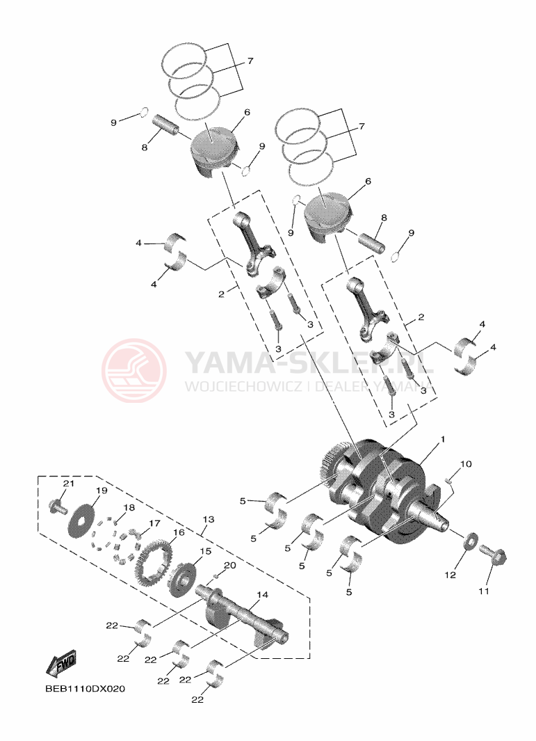 Schemat "Wał korbowy, tłok" do Yamaha R7