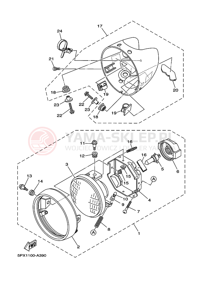 Schemat "Lampa przód" do Yamaha XV1700PC XV17PCT ROADSTAR WARRIOR MIDNIGHT