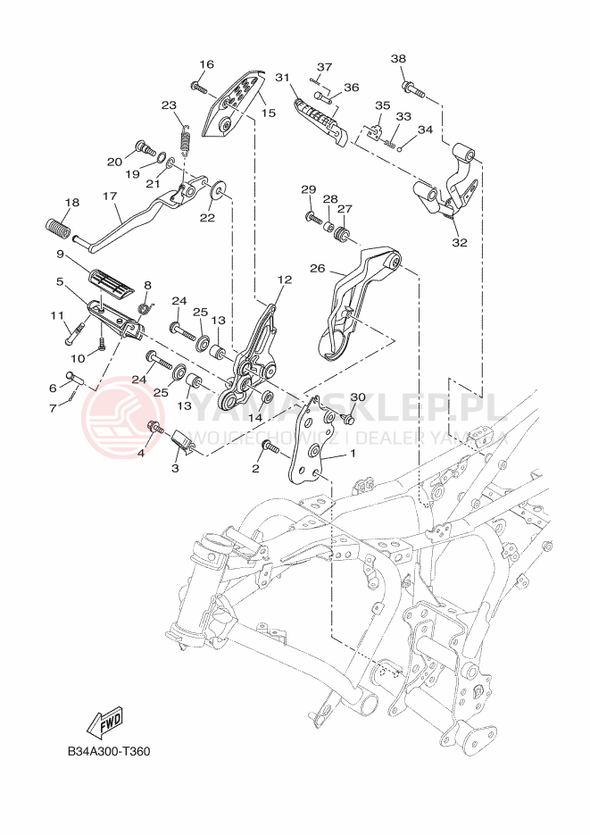 Schemat "Stopka postojowa i podnóżki" do Yamaha XSR700