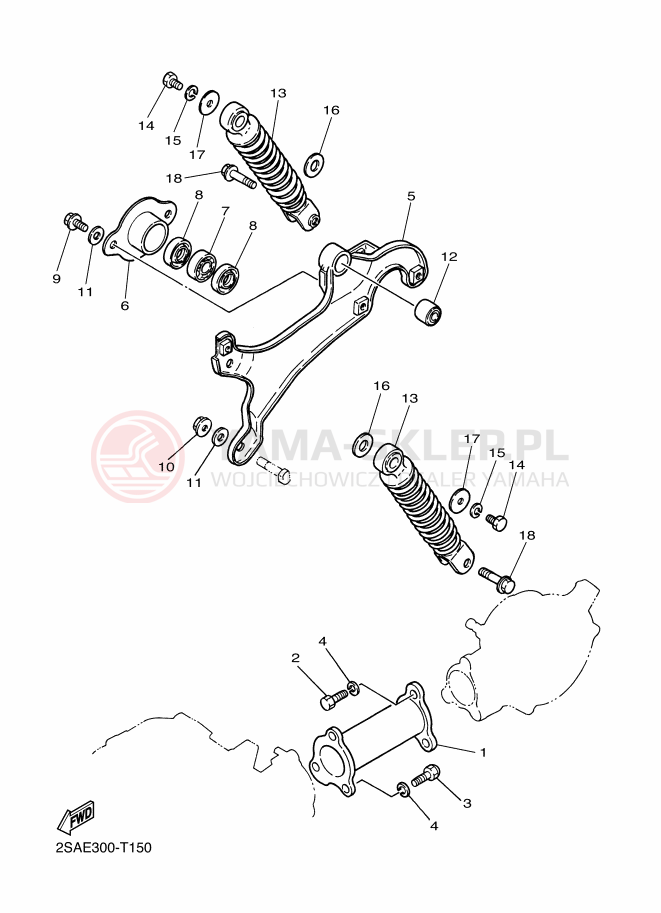 Schemat "wahacz, zawieszenie tył" do Yamaha PW50