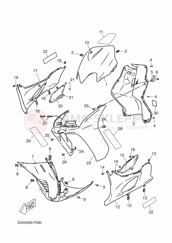 Schemat "Nadwozie przód" do Yamaha JOG R