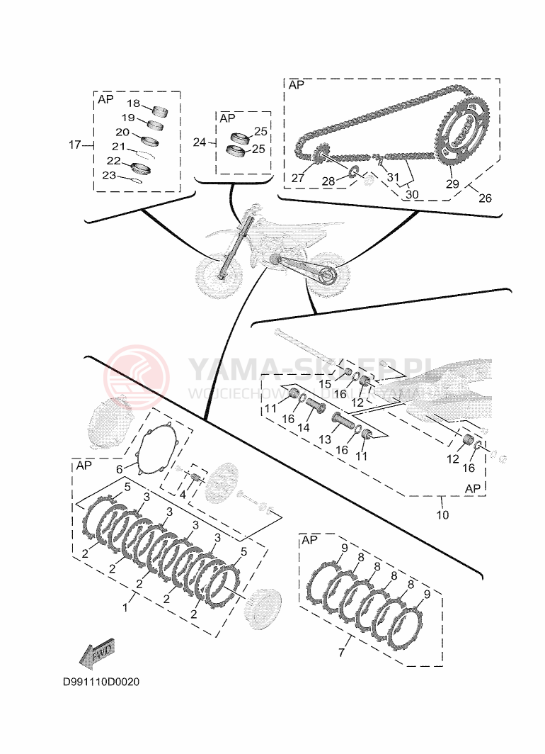 Schemat "ZESTAW CZĘŚCI KONSERWACYJNYCH" do Yamaha YZ65