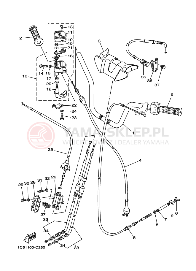 Schemat "Kierownica i osprzęt" do Yamaha GRIZZLY