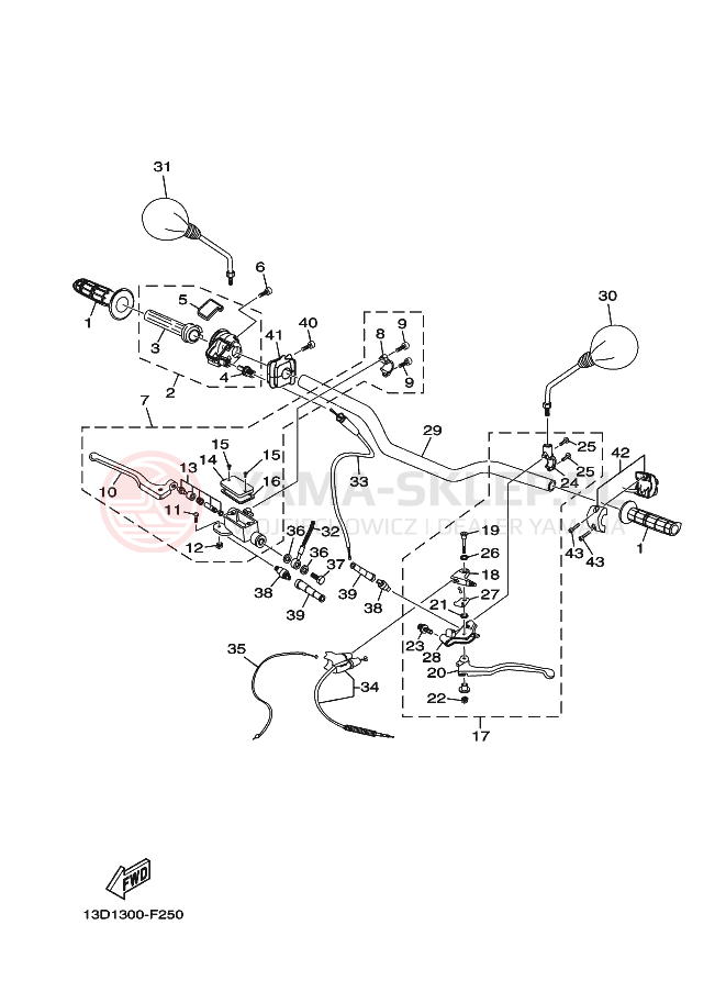 Schemat "Kierownica i osprzęt" do Yamaha XT125X