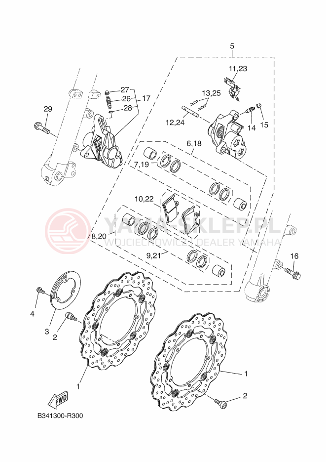 Schemat "Zacisk hamulcowy + tarcza przód" do Yamaha XSR700