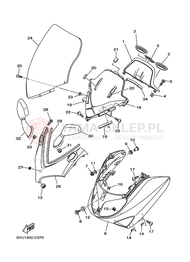 Schemat "PRZEDNIA SZYBA" do Yamaha TMAX