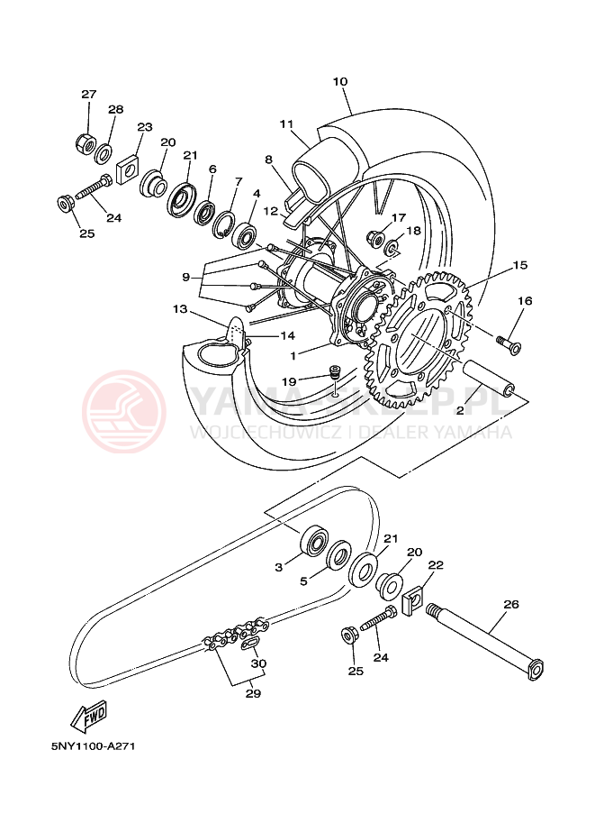 Schemat "Koło tył" do Yamaha YZ250
