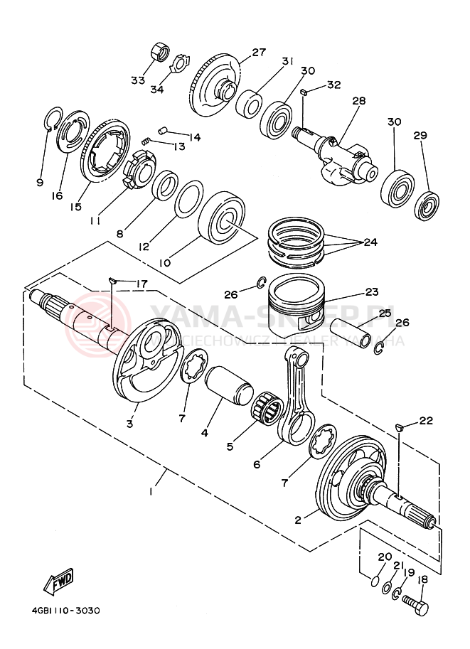 Schemat "Wał korbowy, tłok" do Yamaha KODIAK 400