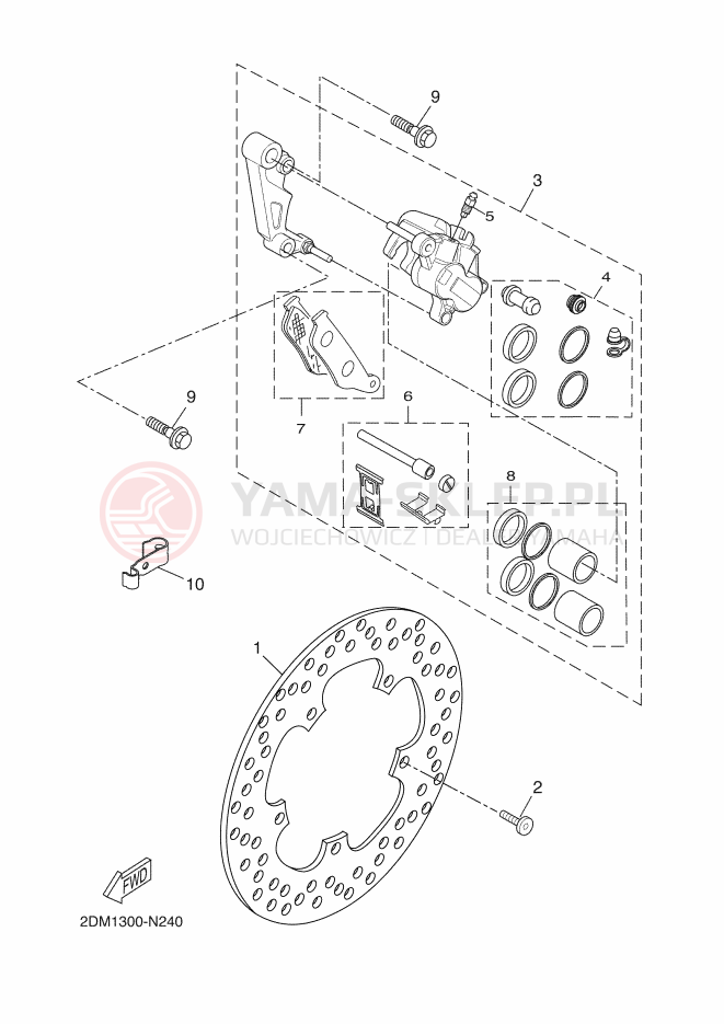 Schemat "Zacisk hamulcowy + tarcza przód" do Yamaha X-MAX 250 ABS