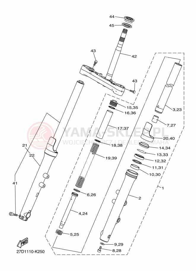 Schemat "Amortyzatory przód" do Yamaha XVS1300CU