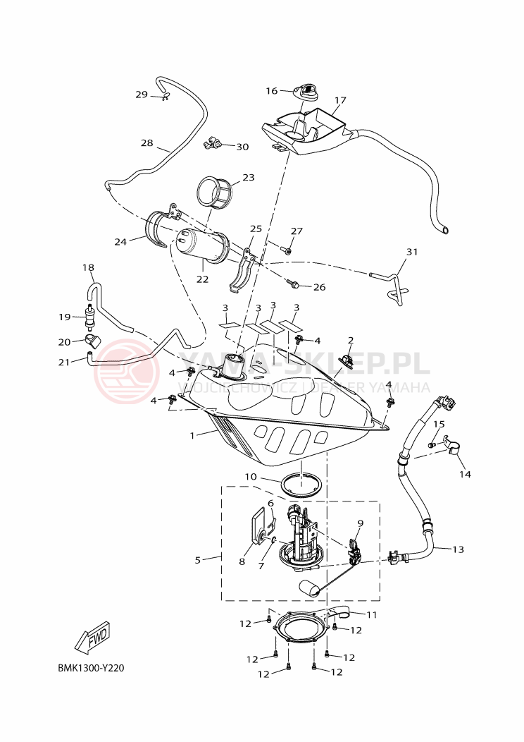 Schemat "zbiornik paliwa" do Yamaha XMAX 300