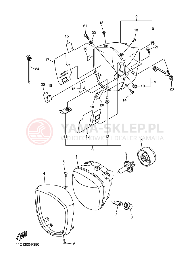 Schemat "Lampa przód" do Yamaha XVS1300A