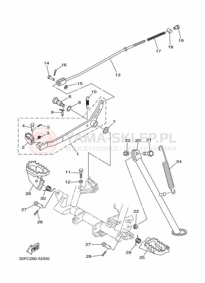Schemat "Stopka postojowa i podnóżki" do Yamaha TT-R125LWE