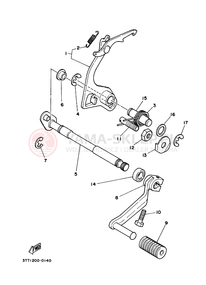Schemat "Dźwignia zmiany biegów, wałek" do Yamaha DT125