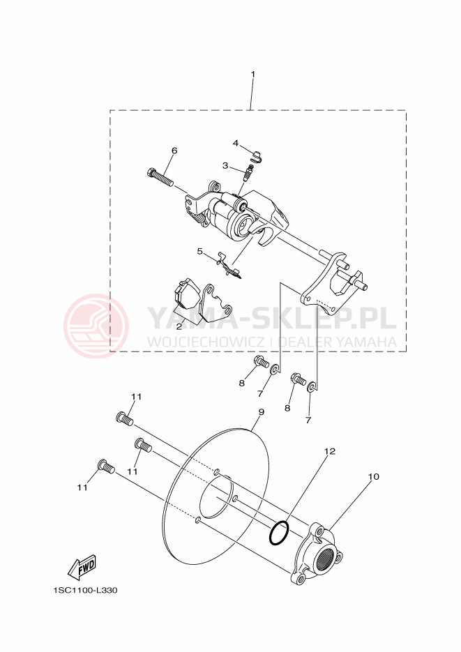 Schemat "Zacisk hamulcowy tylny" do Yamaha YFM300