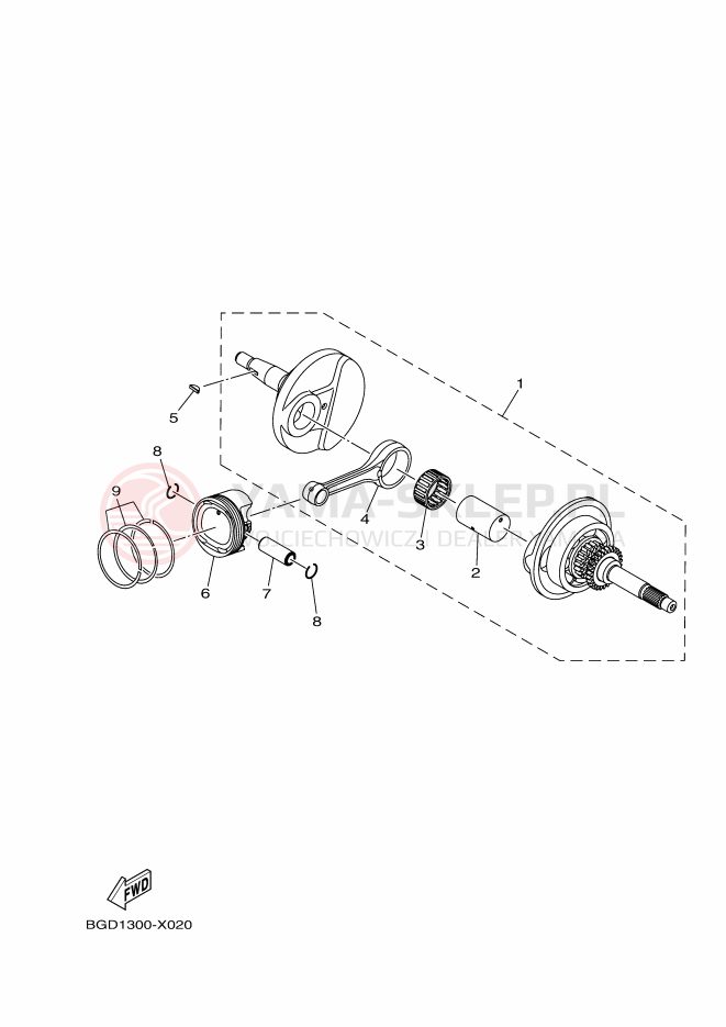 Schemat "Wał korbowy, tłok" do Yamaha TRICITY 155